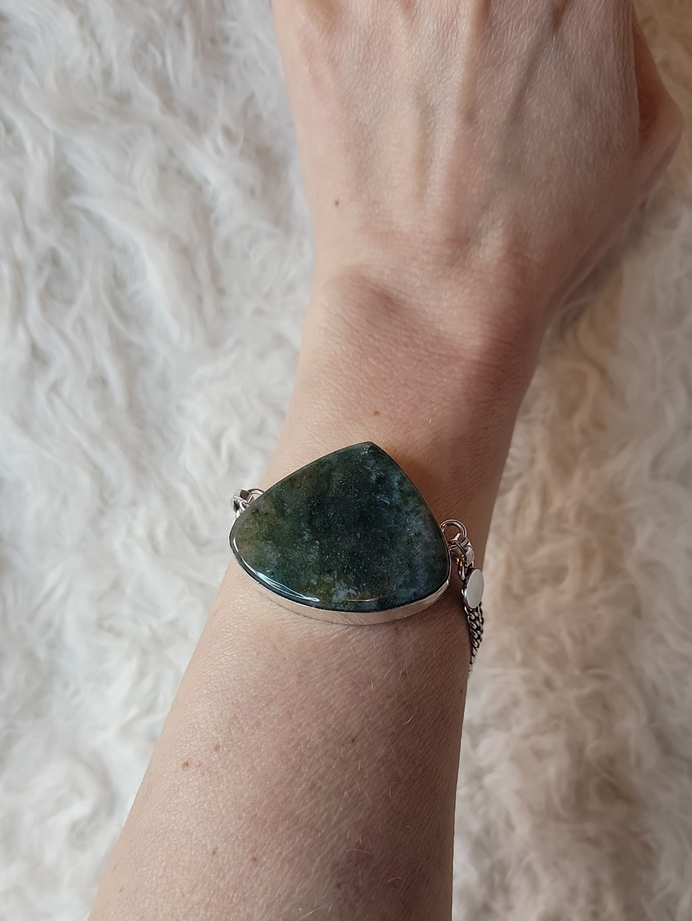 Artisan Moss Agate Silver-Tone Bracelet